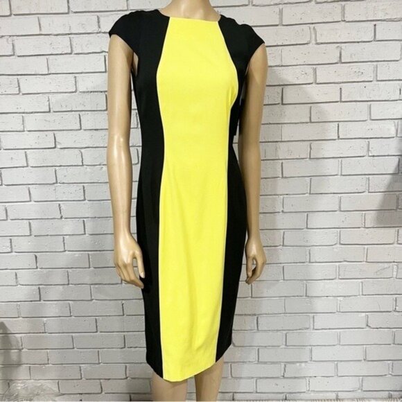 French Connection Colorblock Shift Dress – Butter Yellow & Black • Size 10 - Picture 2 of 5